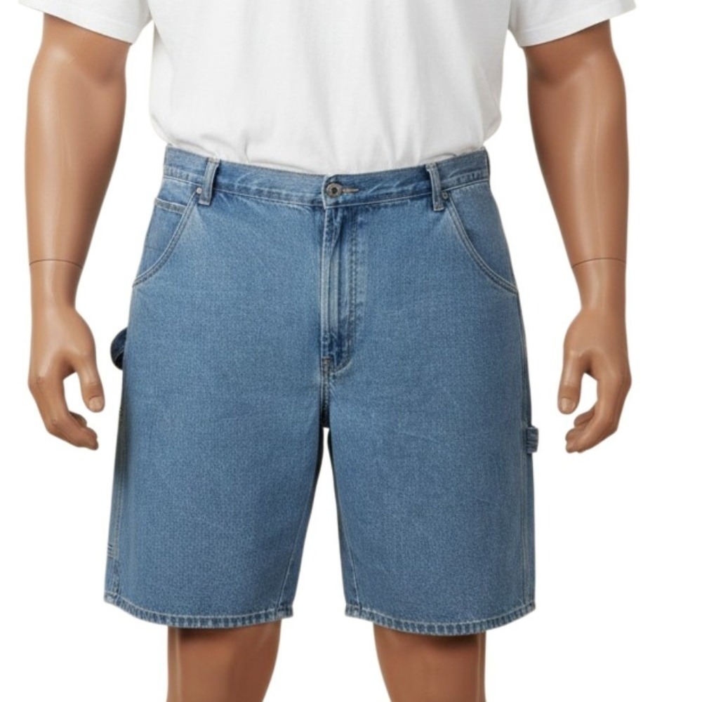 Route 66 Men 44 Denim Carpenter Shorts Blue Vintage Hammer Loop Work Jorts Baggy